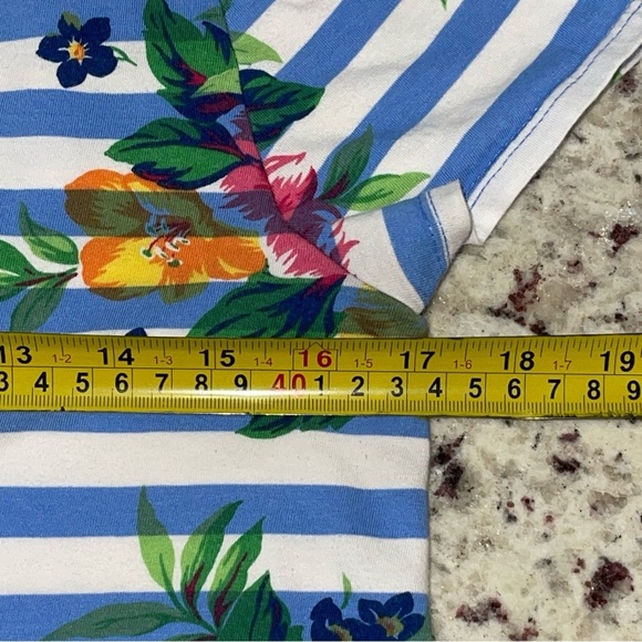 Polo Ralph Lauren Striped Floral Jersey Tee Girls XL 16 Blue Cotton Kids Youth - Picture 7 of 8